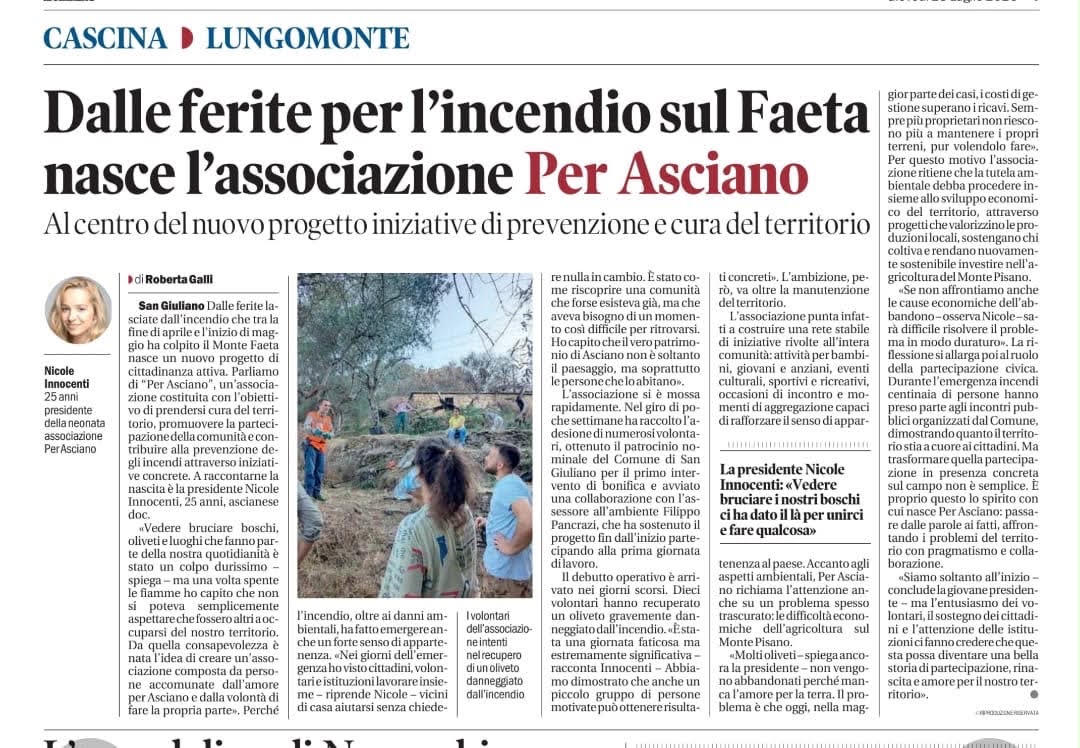 Dalle ferite per l'incendio sul Faeta nasce l'associazione Per Asciano