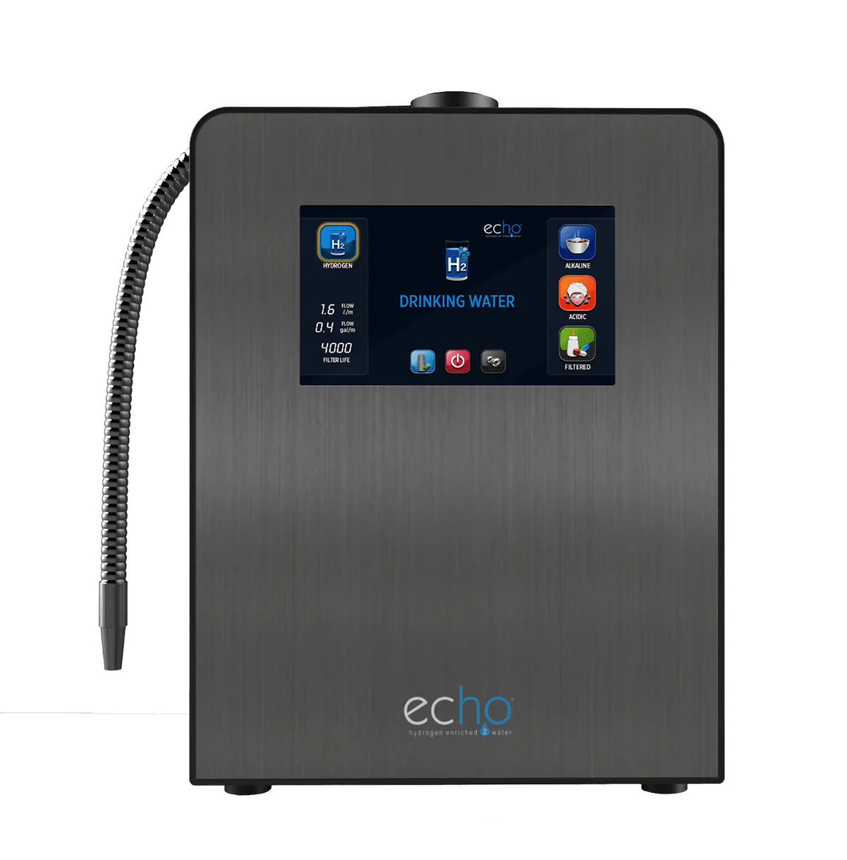 Echo Ultimate 4-in-1 hydrogen and alkaline water machine with touchscreen and stainless faucet