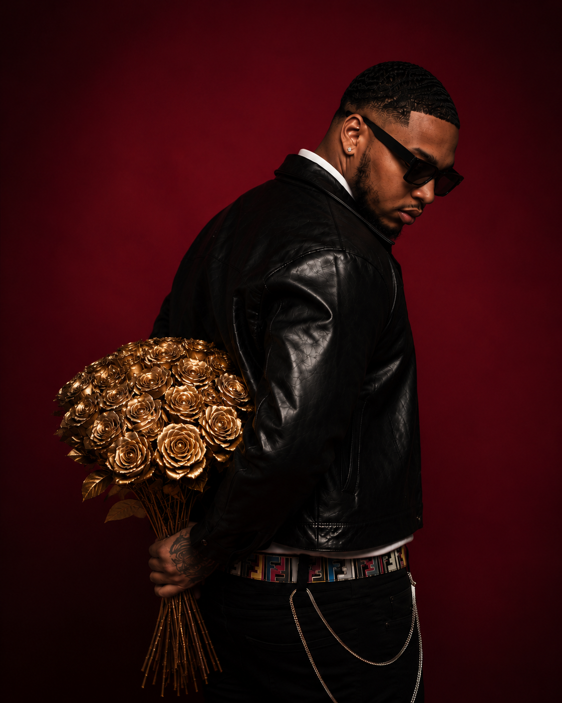 Jay Atk holding gold roses