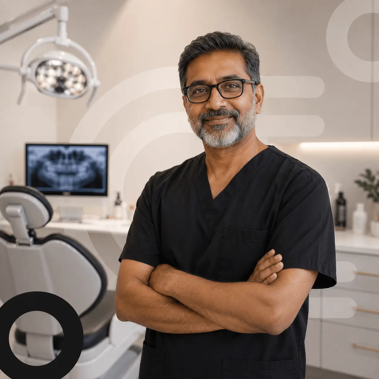 Principal dentist standing in a modern dental clinic