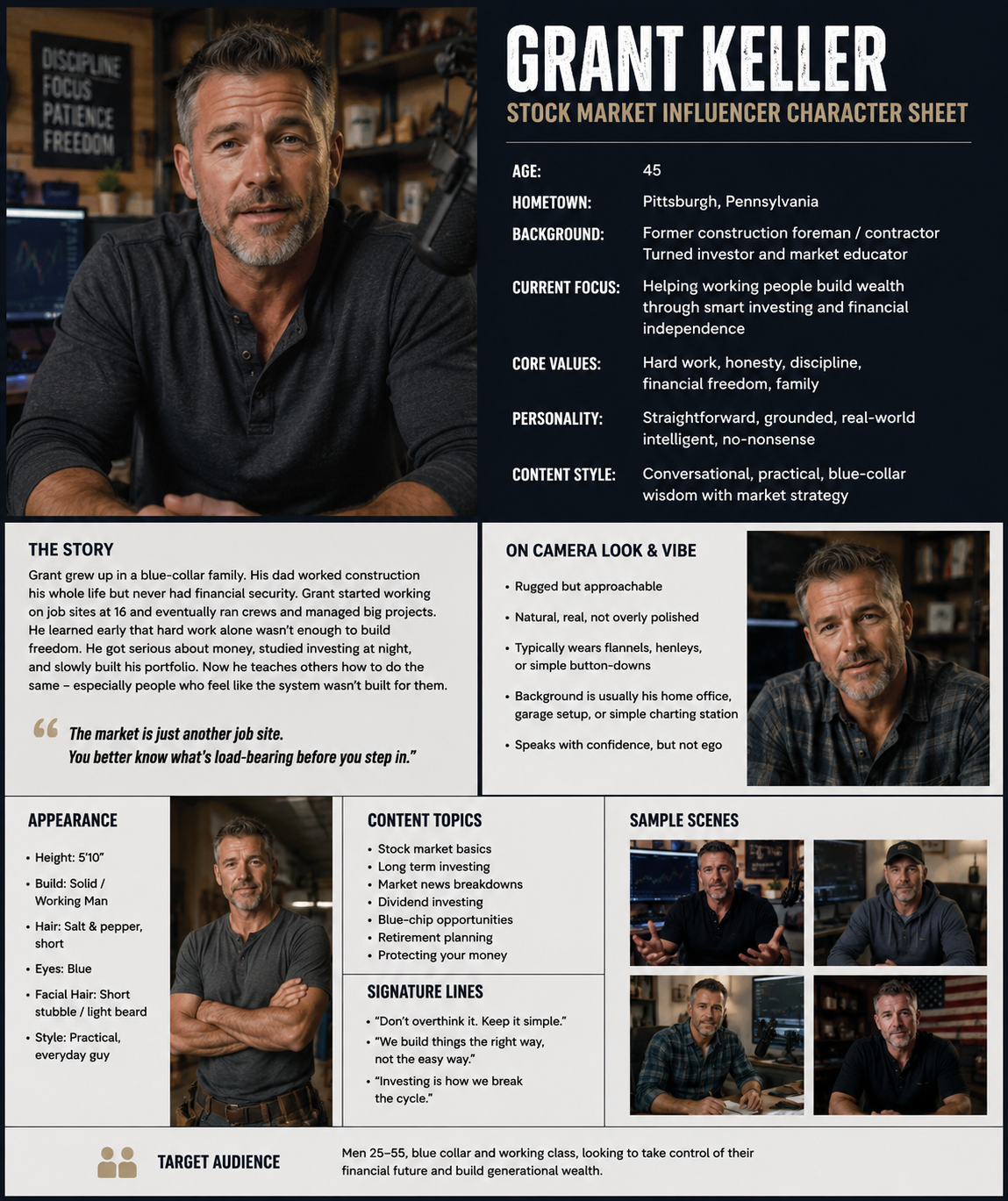 Grant Keller stock market influencer character sheet