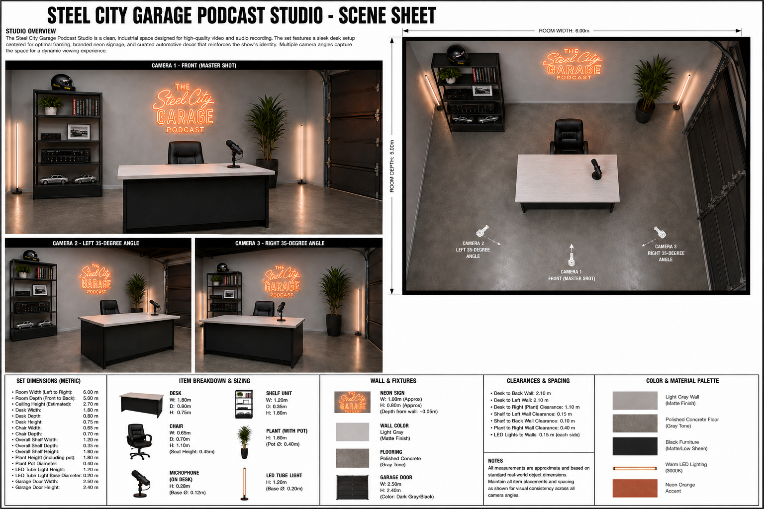 Steel City Garage podcast studio scene sheet
