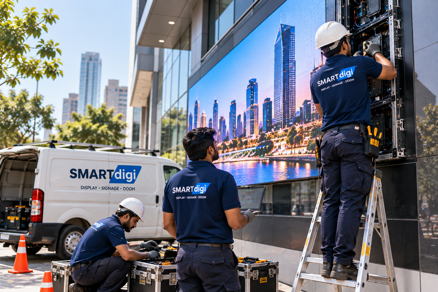 Smart Digi engineering team on-site — LED panel maintenance
