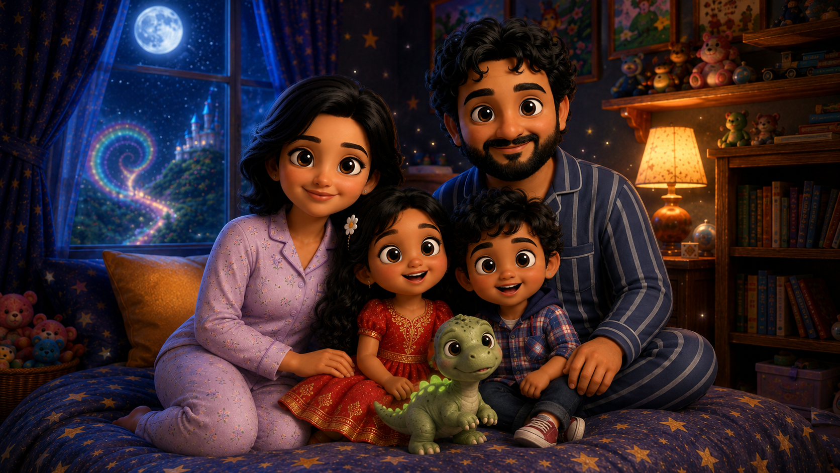 Niyati, Shivu and their family gathered in a magical world