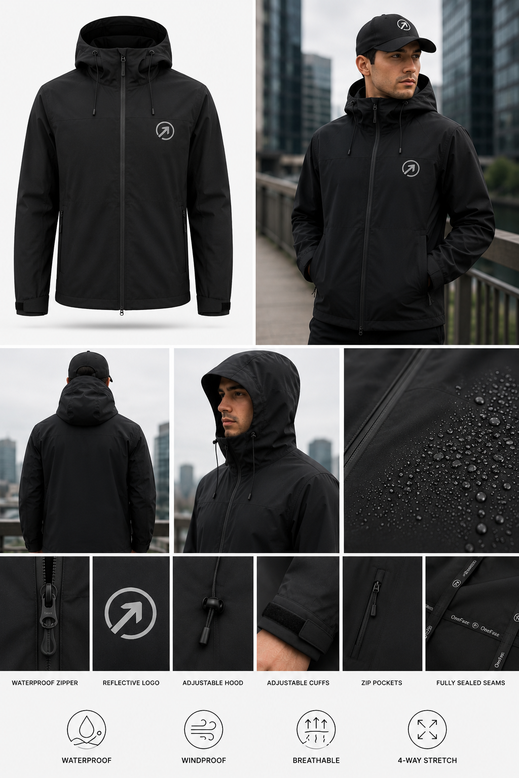OneFaze Technical Shell Jacket — Black