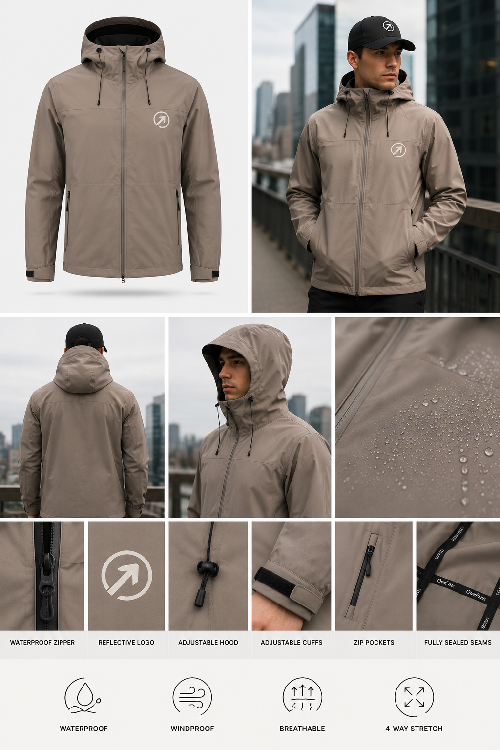 OneFaze Technical Shell Jacket — Taupe