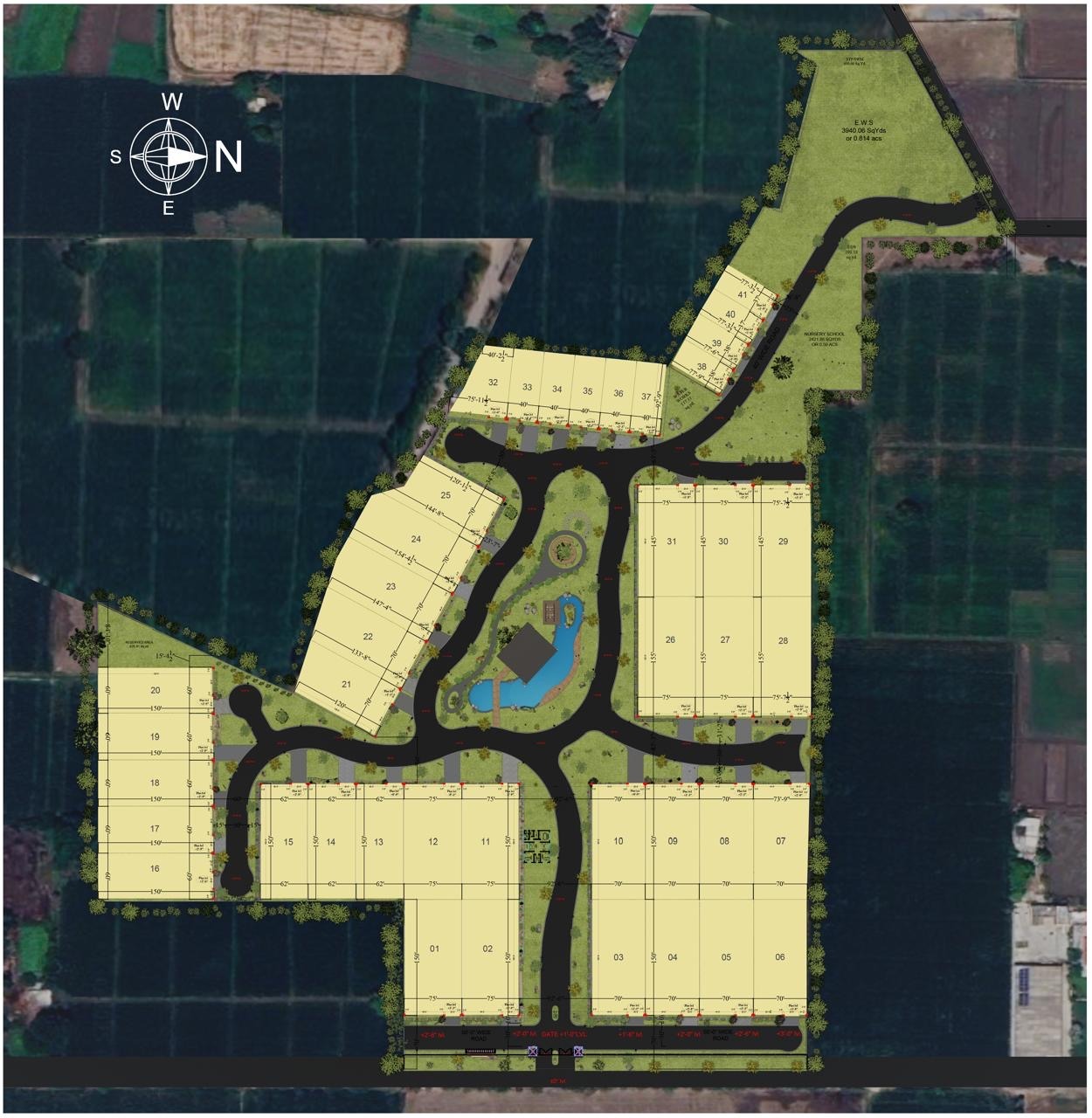 Aerial Eastwood Paradise site plan with 41 plots