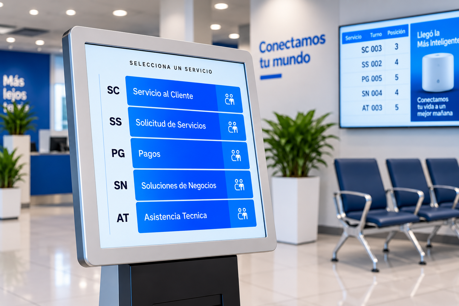 Kiosko de auto-servicio para gestión de turnos