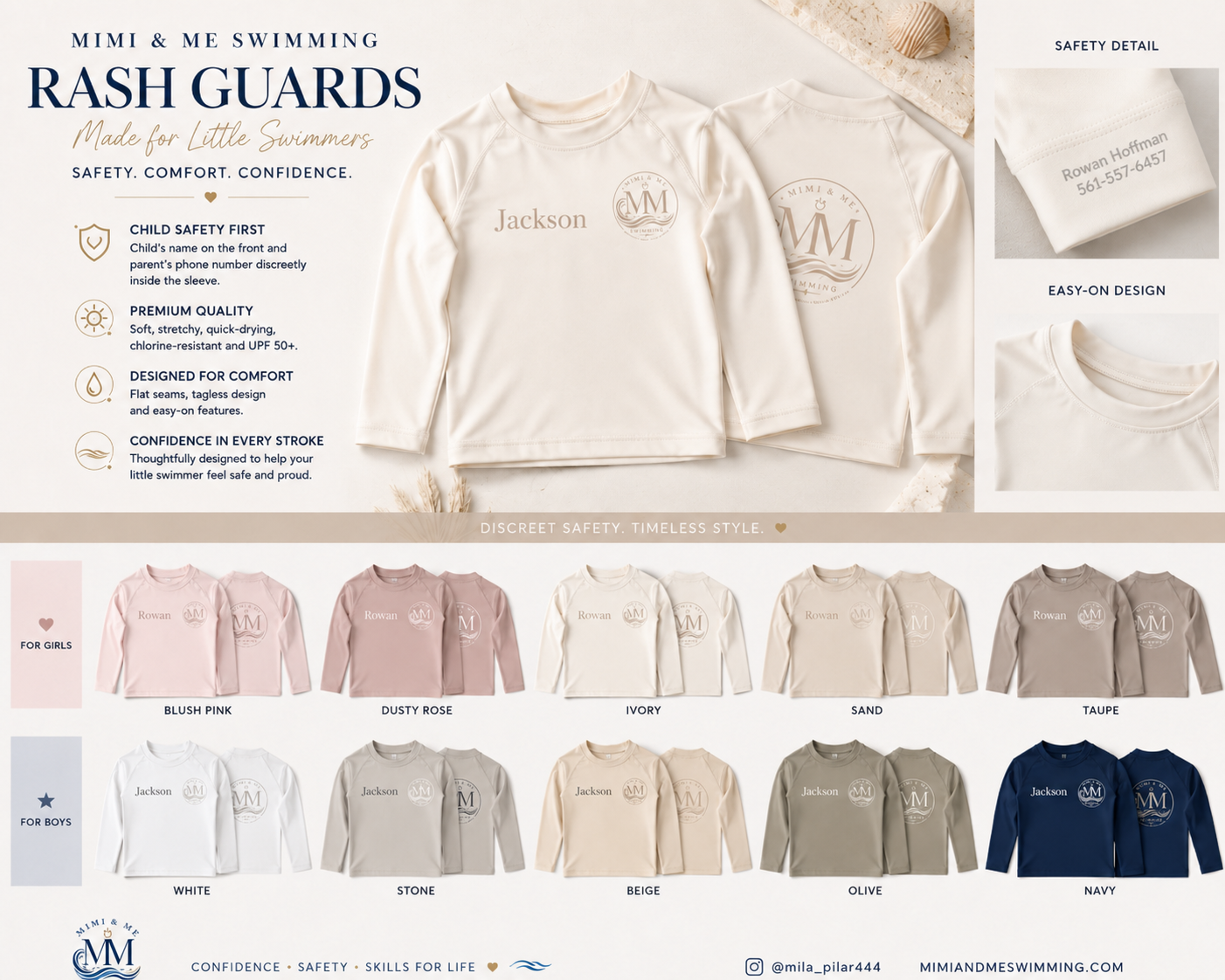 Mimi & Me neutral rash guards for children