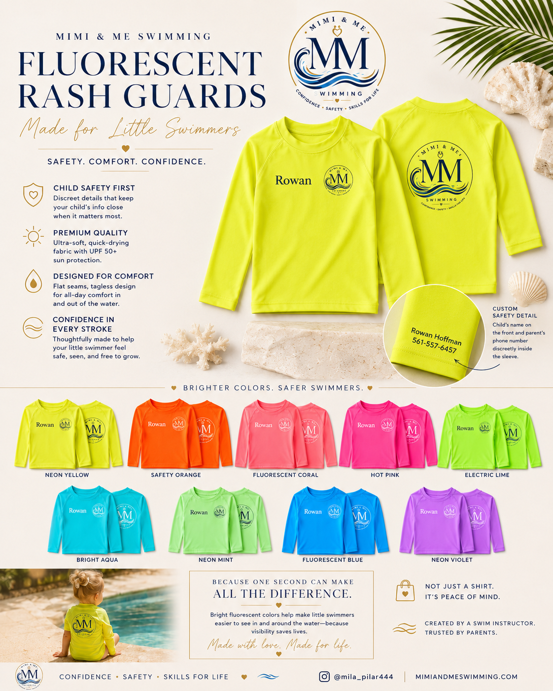 Mimi & Me fluorescent safety rash guards