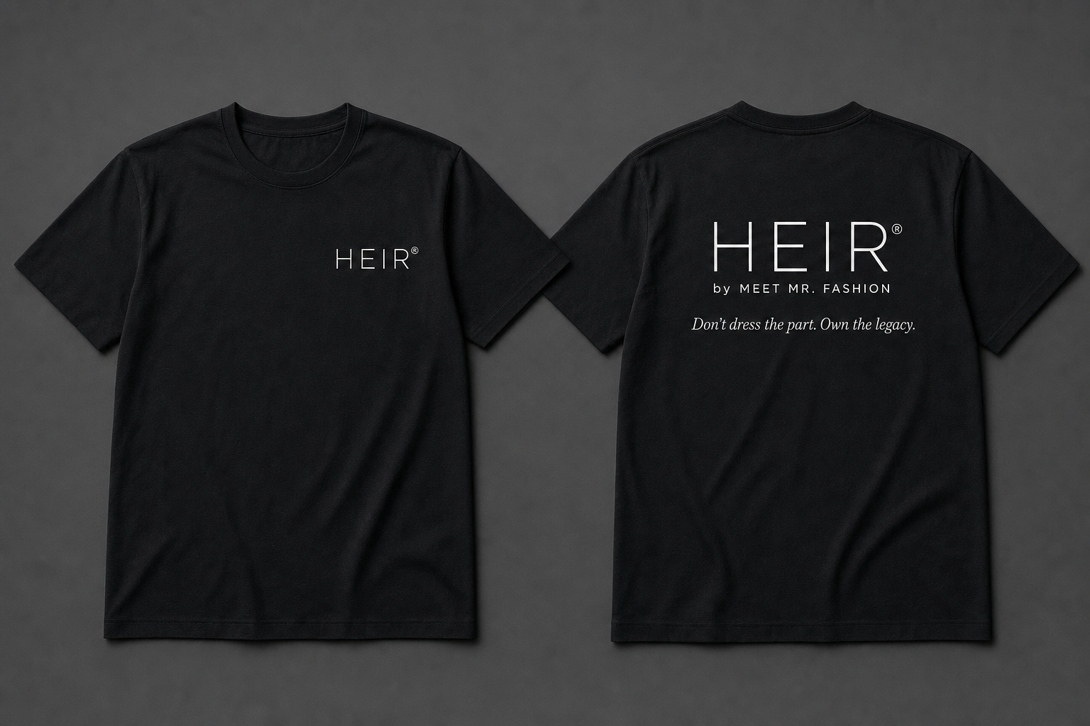 Black HEIR® T-shirt, front and back